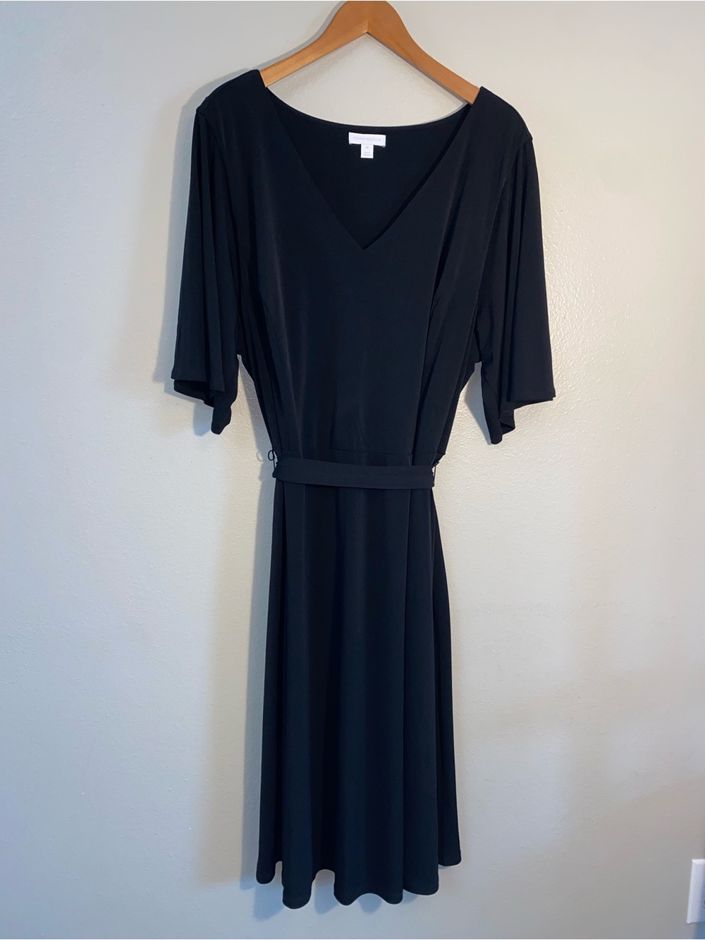 Charter Club Black V-Neck Belted Midi A-Line Dress Plus Size 3X